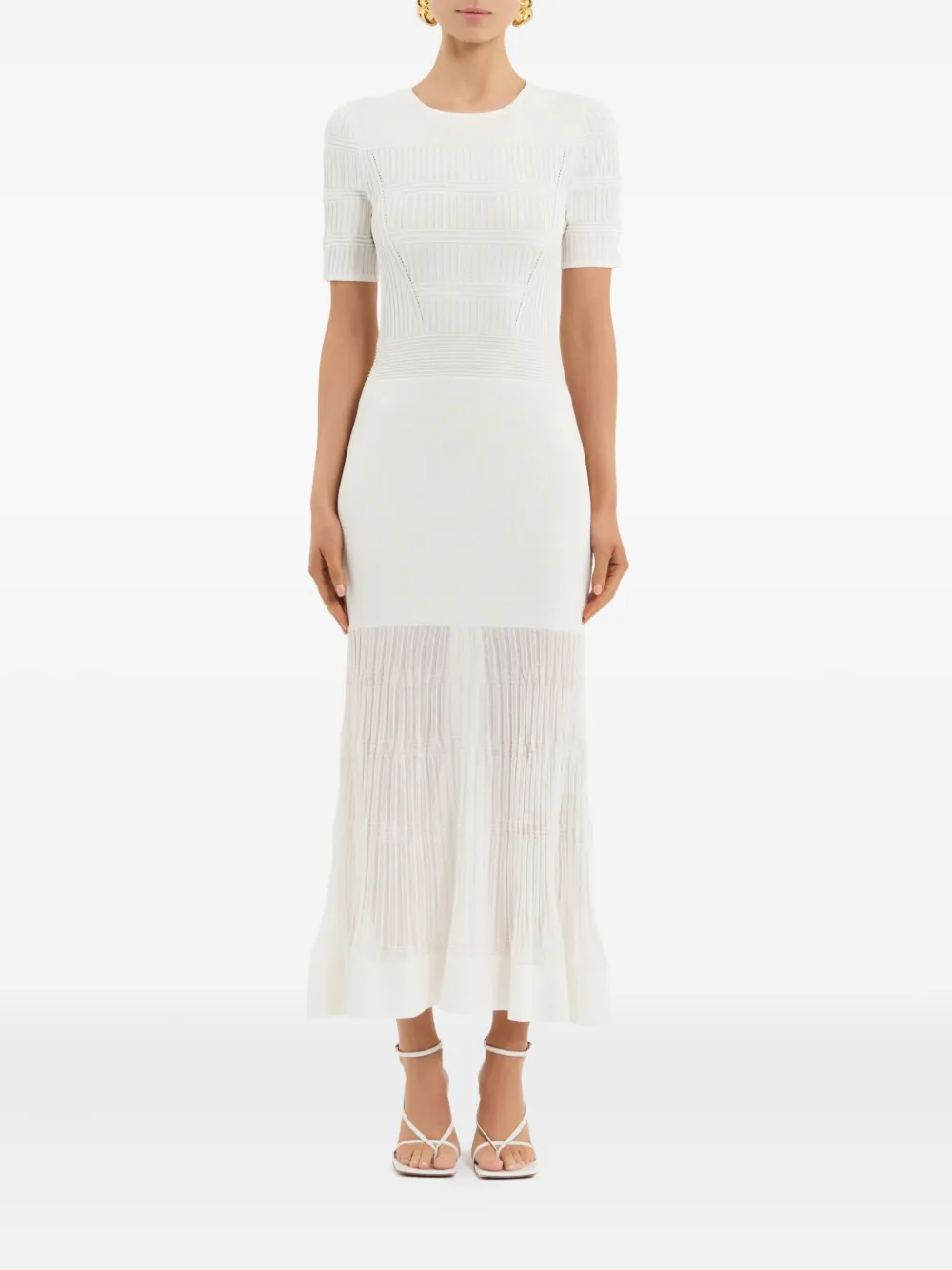 Rebecca Vallance Liana geribbelde midi-jurk - Wit