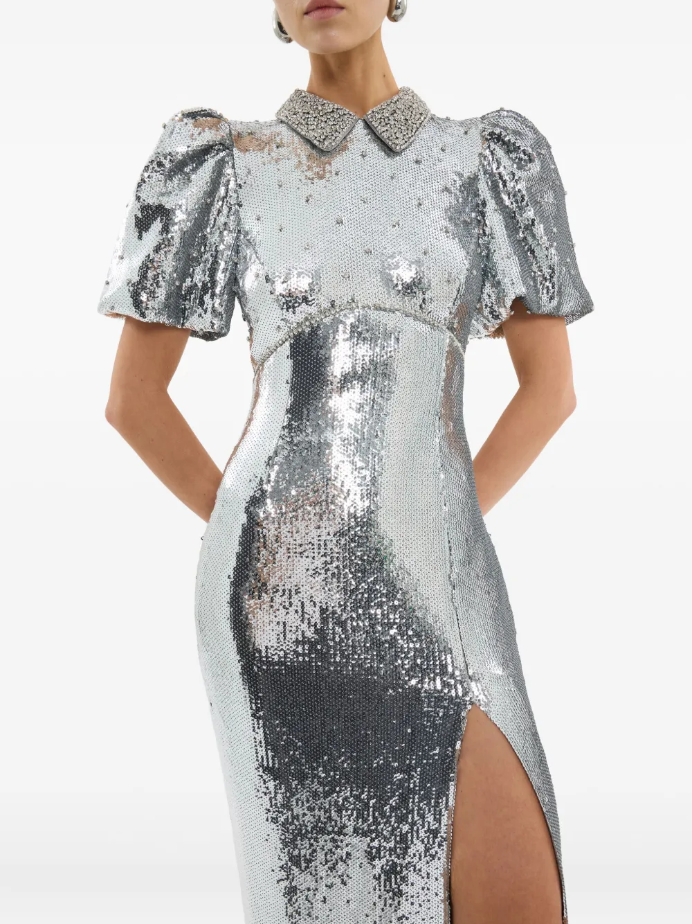 Rebecca Vallance Olympia Short-sleeve Embellished Maxi Dress In Gray
