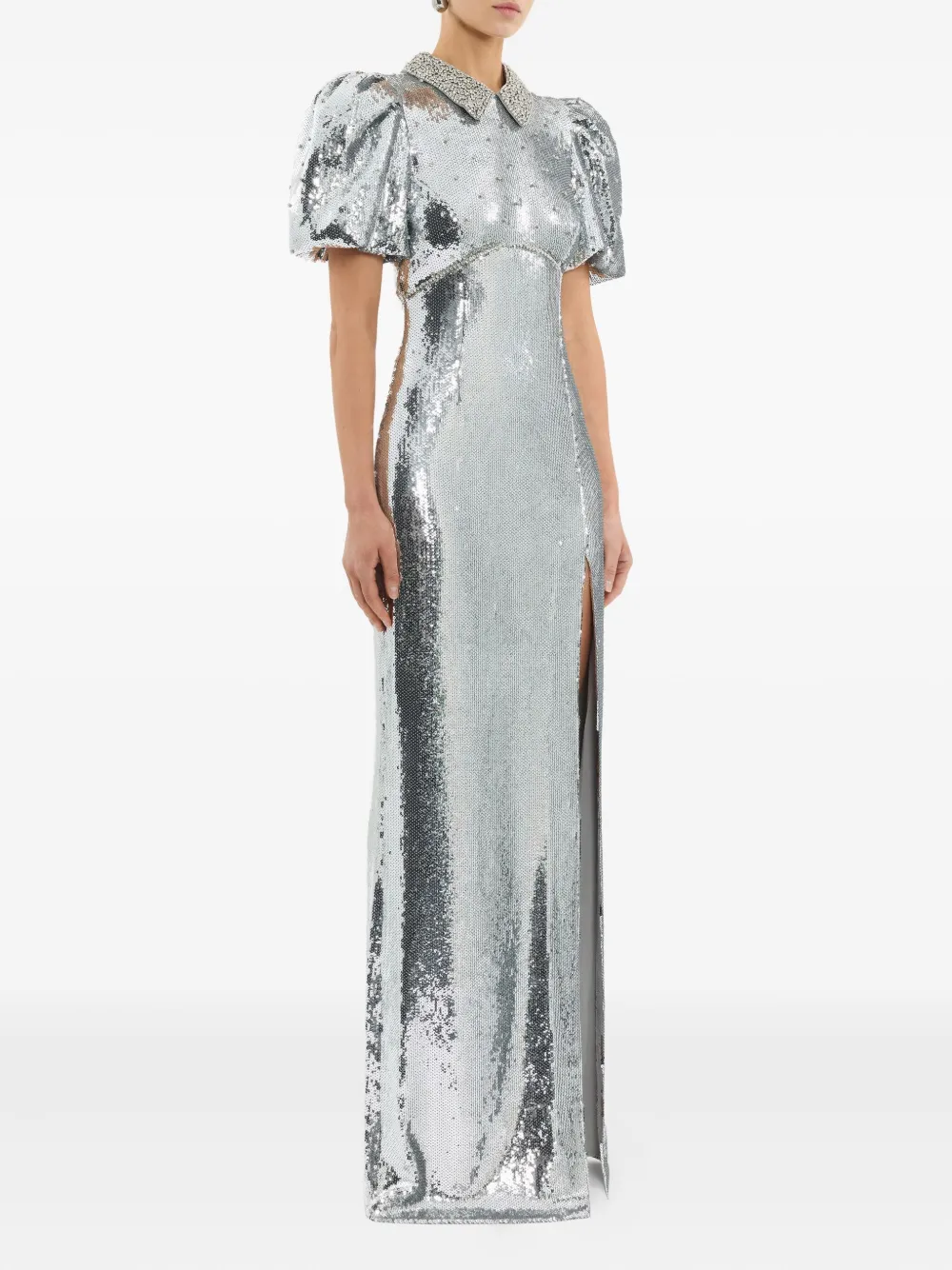 Rebecca Vallance Olympia Short-sleeve Embellished Maxi Dress In Gray