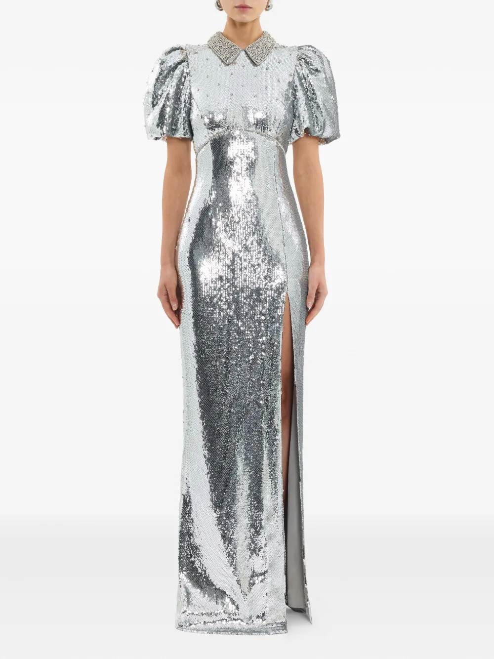 Rebecca Vallance Olympia Short-sleeve Embellished Maxi Dress In Gray