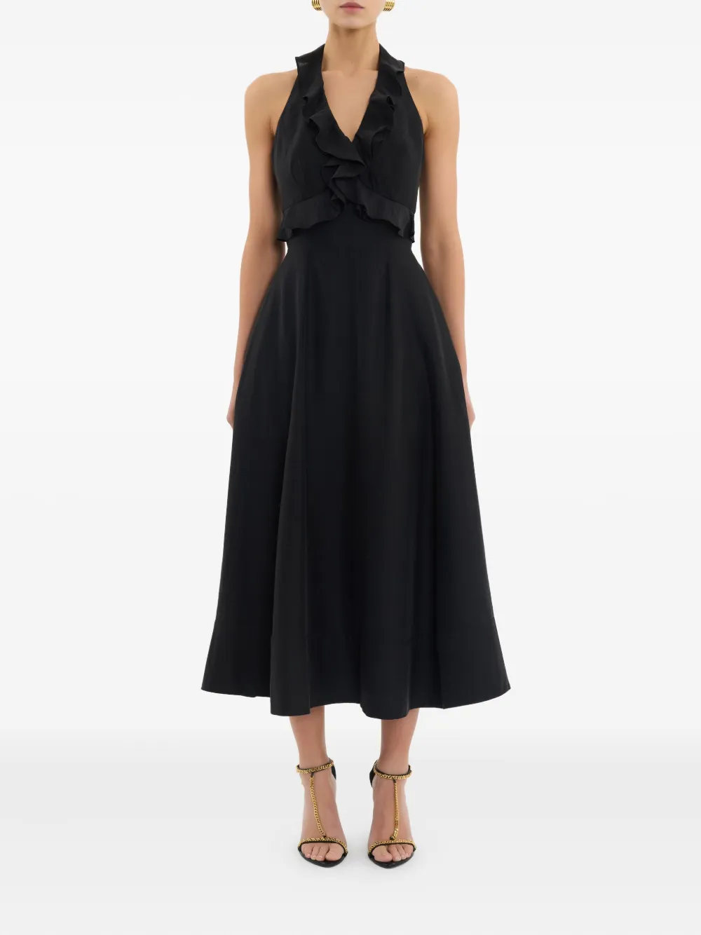 Rebecca Vallance Sable midi-jurk met ruches Zwart