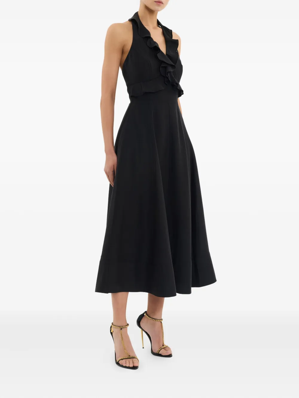 Rebecca Vallance Sable midi-jurk met ruches Zwart