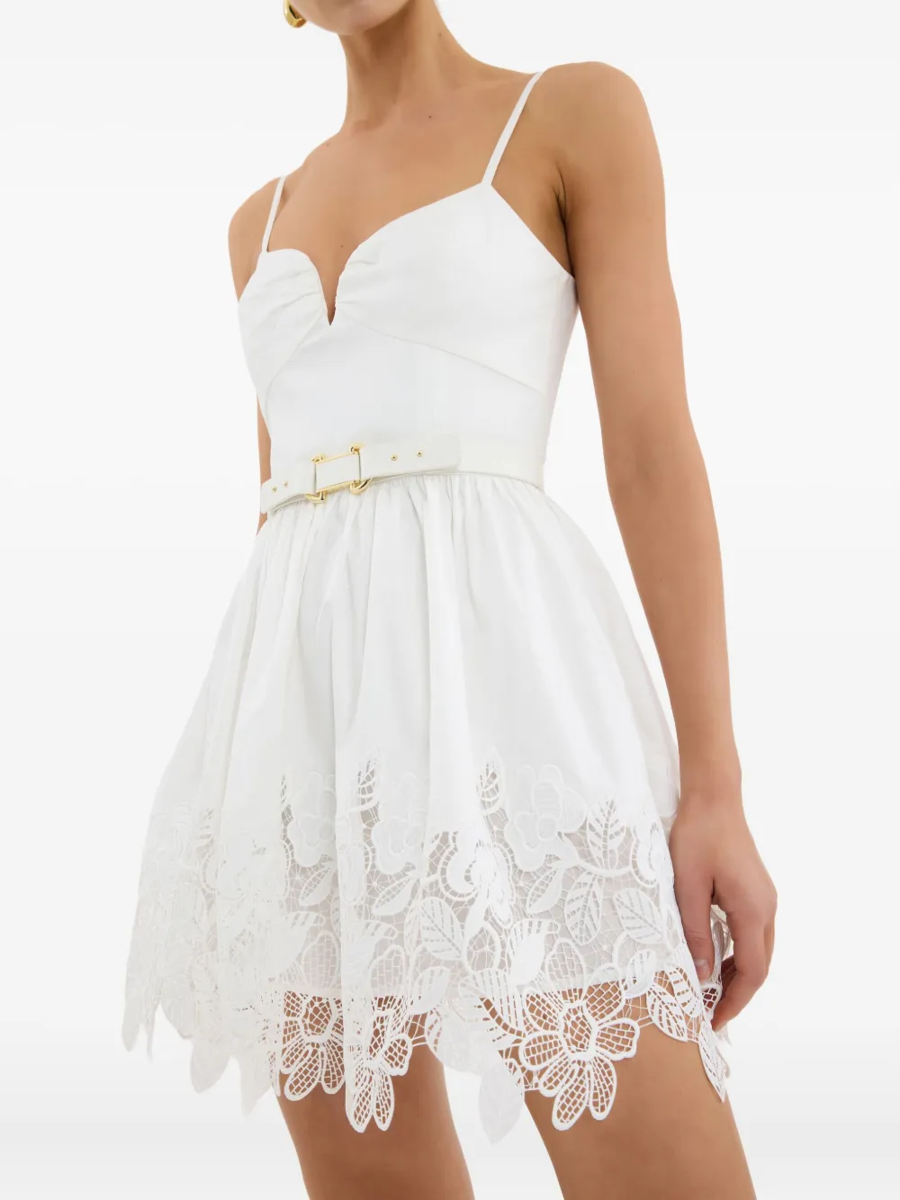 Rebecca Vallance Montreux mini-jurk met ceintuur van kant Wit