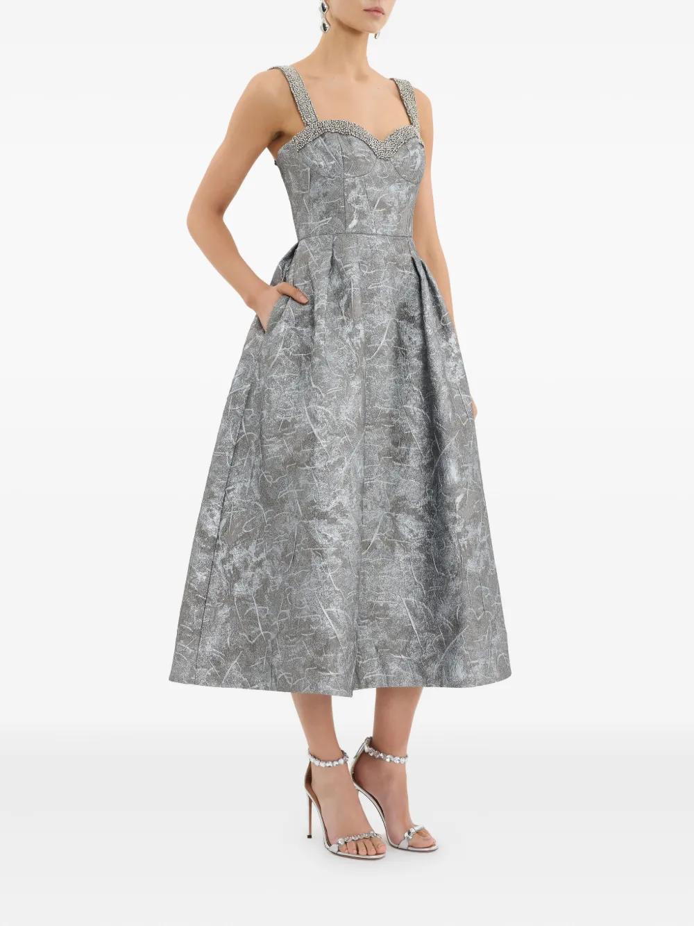 Rebecca Vallance Embellished Sterling Midi Dress In Gray