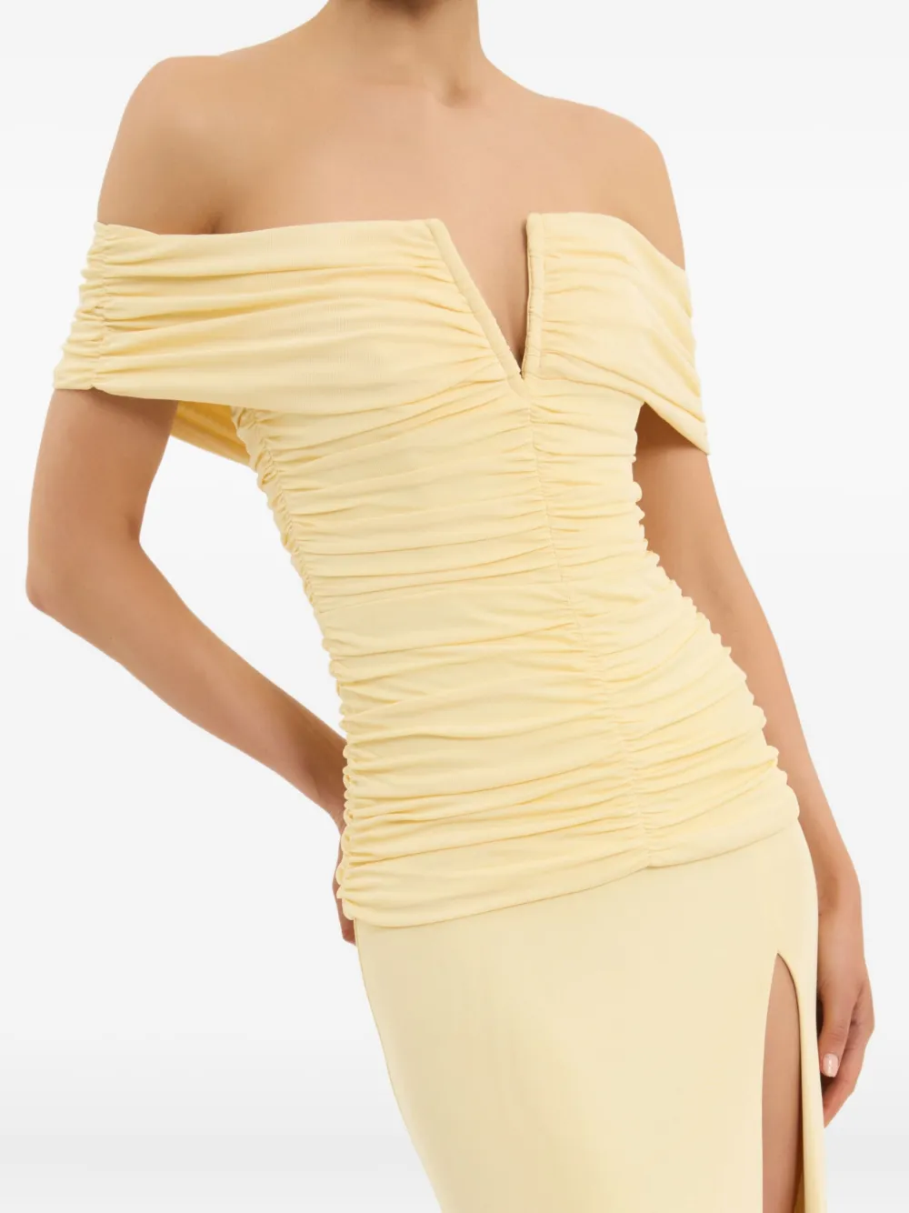 Rebecca Vallance Zaley off-shoulder maxi-jurk met split Geel