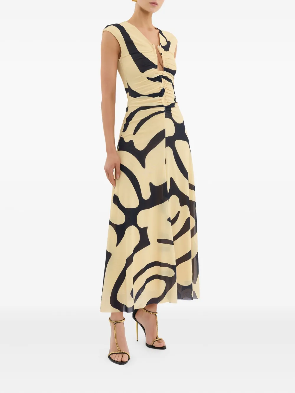 Rebecca Vallance Ruched Dune Midi Dress In Multi