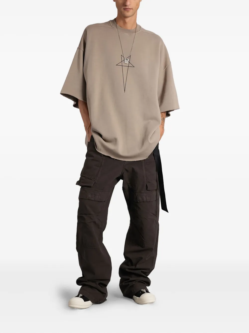 Rick Owens Drkshdw Graphic-print Raw-cut T-shirt In Neutral