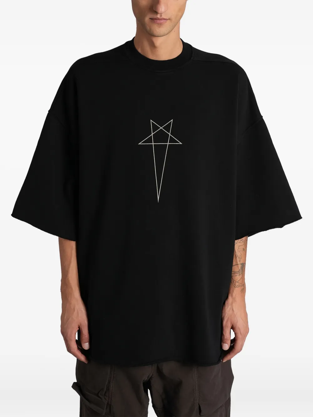 Rick Owens Drkshdw Graphic Print Short Sleeve Tie Detail Top In Black