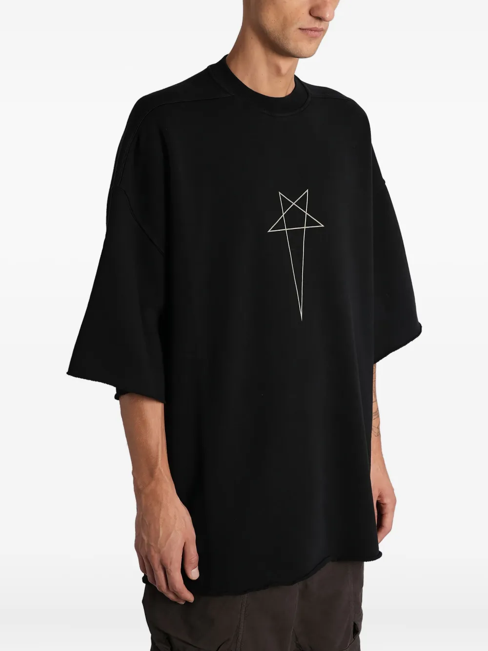 Rick Owens Drkshdw Graphic Print Short Sleeve Tie Detail Top In Black