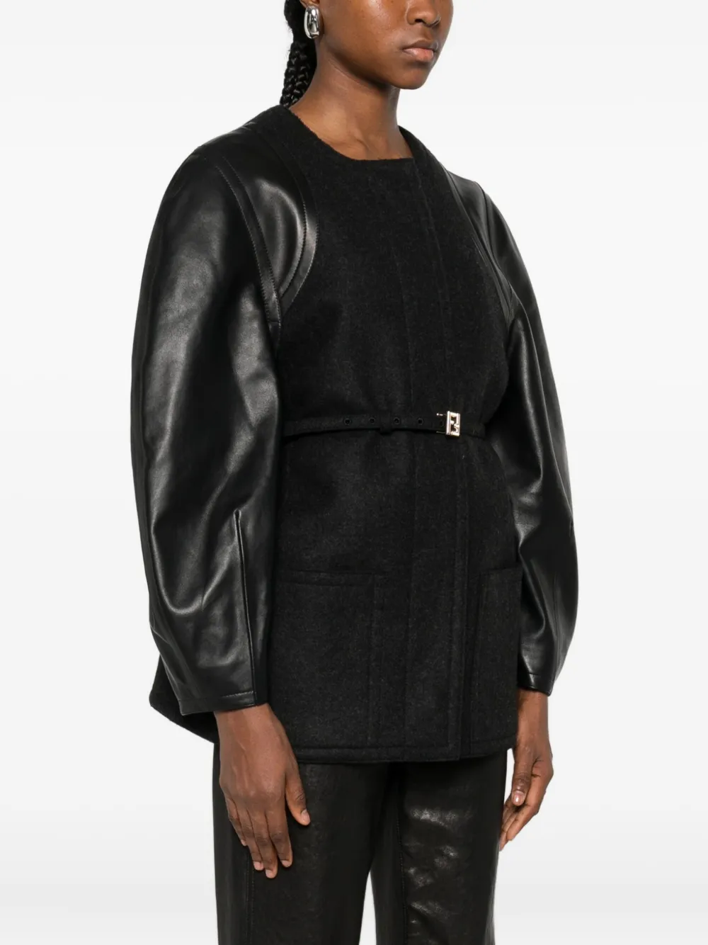 Fendi Women Wool Midi Coat In Black