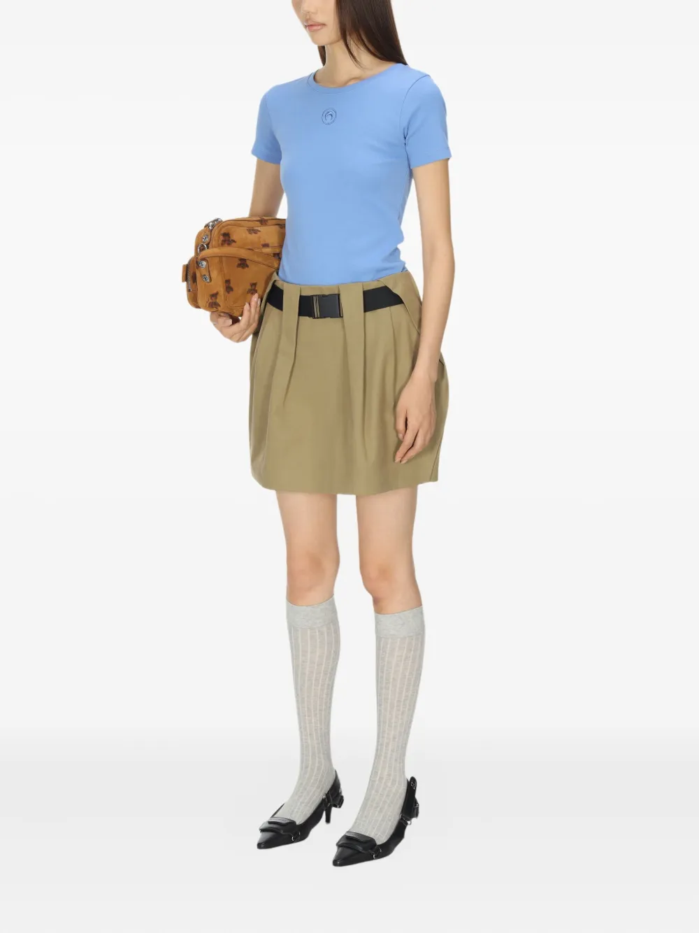 Marine Serre Geribbeld T-shirt met moon-logo Blauw