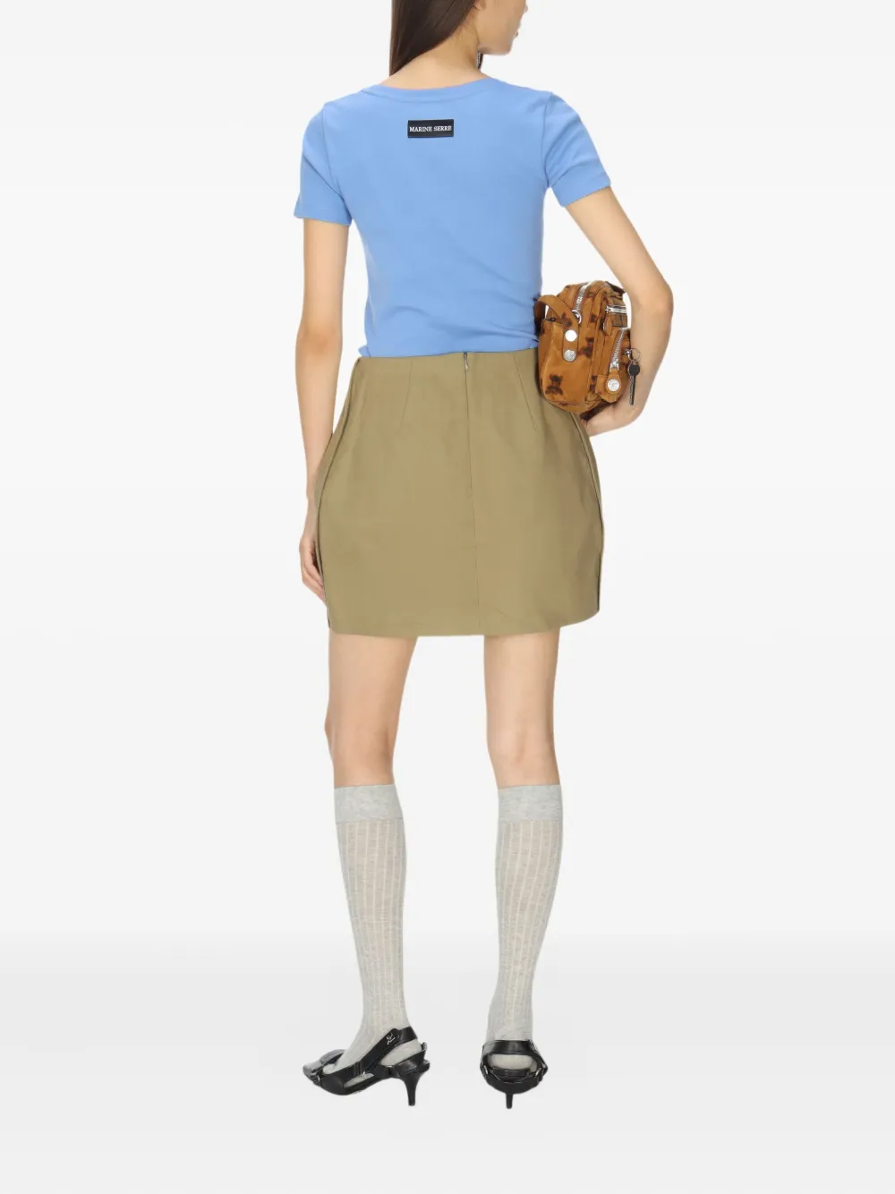 Marine Serre Geribbeld T-shirt met moon-logo Blauw