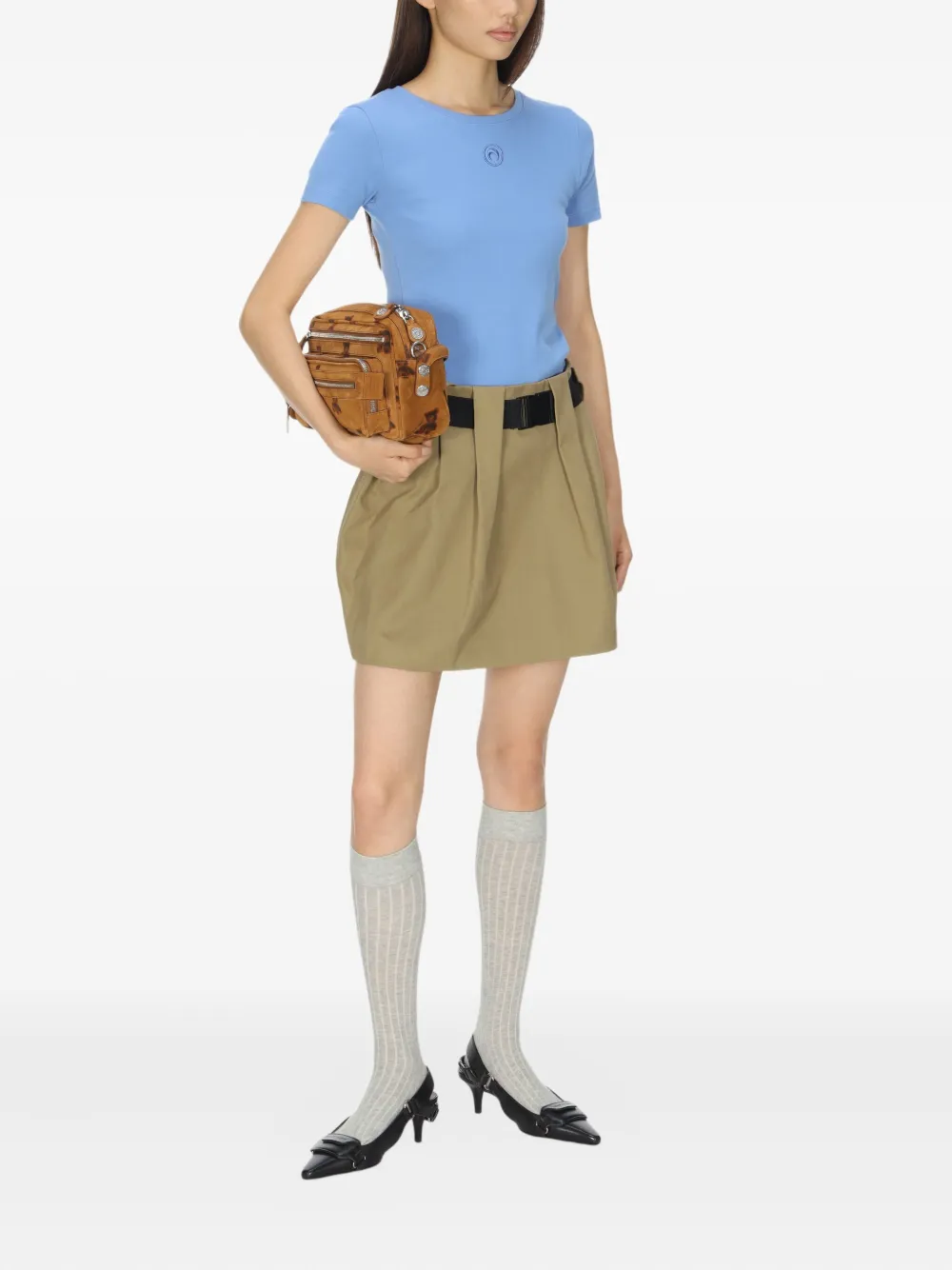 Marine Serre Geribbeld T-shirt met moon-logo Blauw