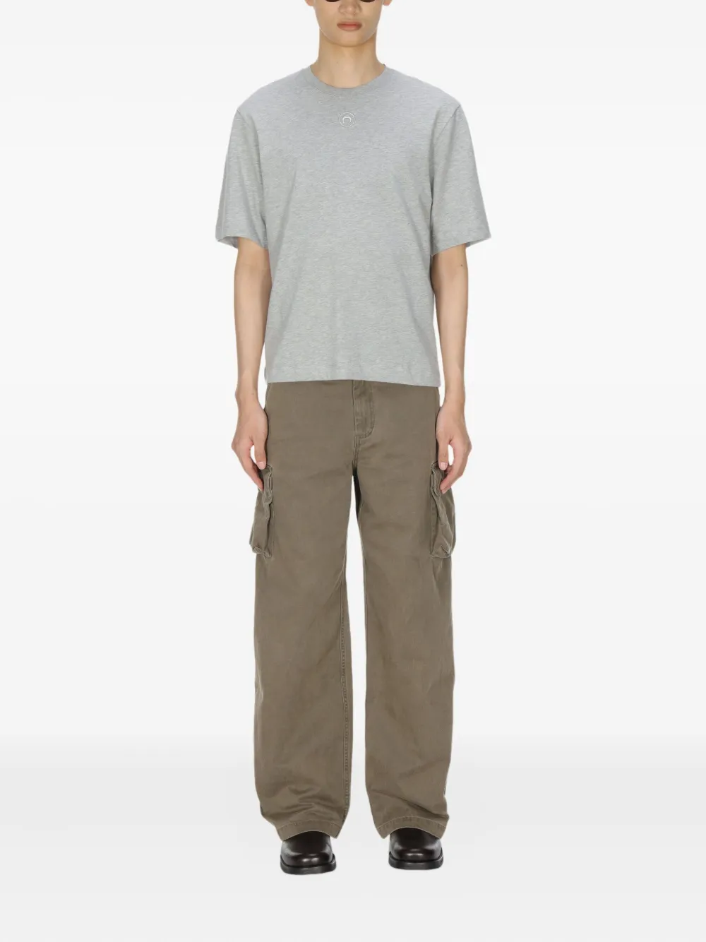 Marine Serre Moon-logo Cotton T-shirt In Gray