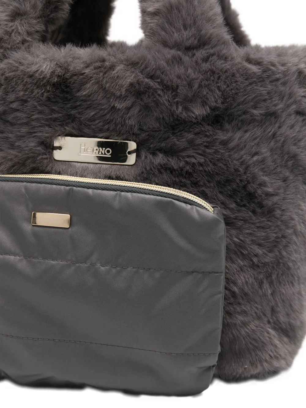 Herno Faux-fur Tote Bag In Gray