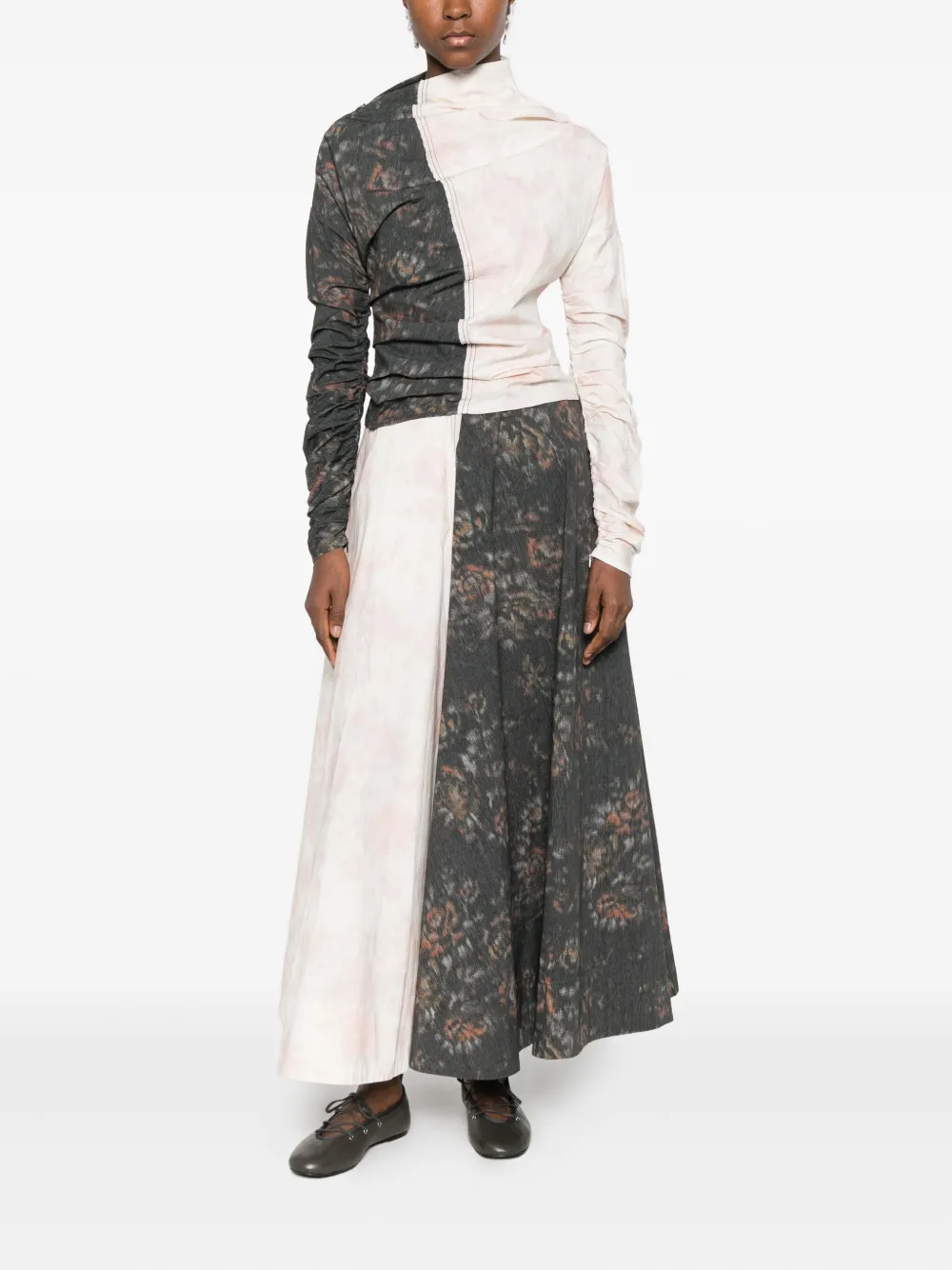 GANNI floral-print panelled skirt - Wit