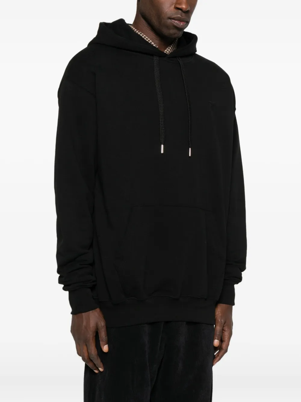 Family First Heart-embroidered Hoodie In Black