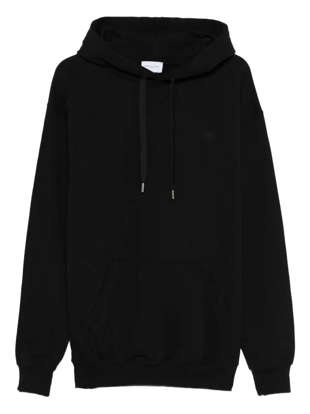 Family First Heart-embroidered Hoodie In Black