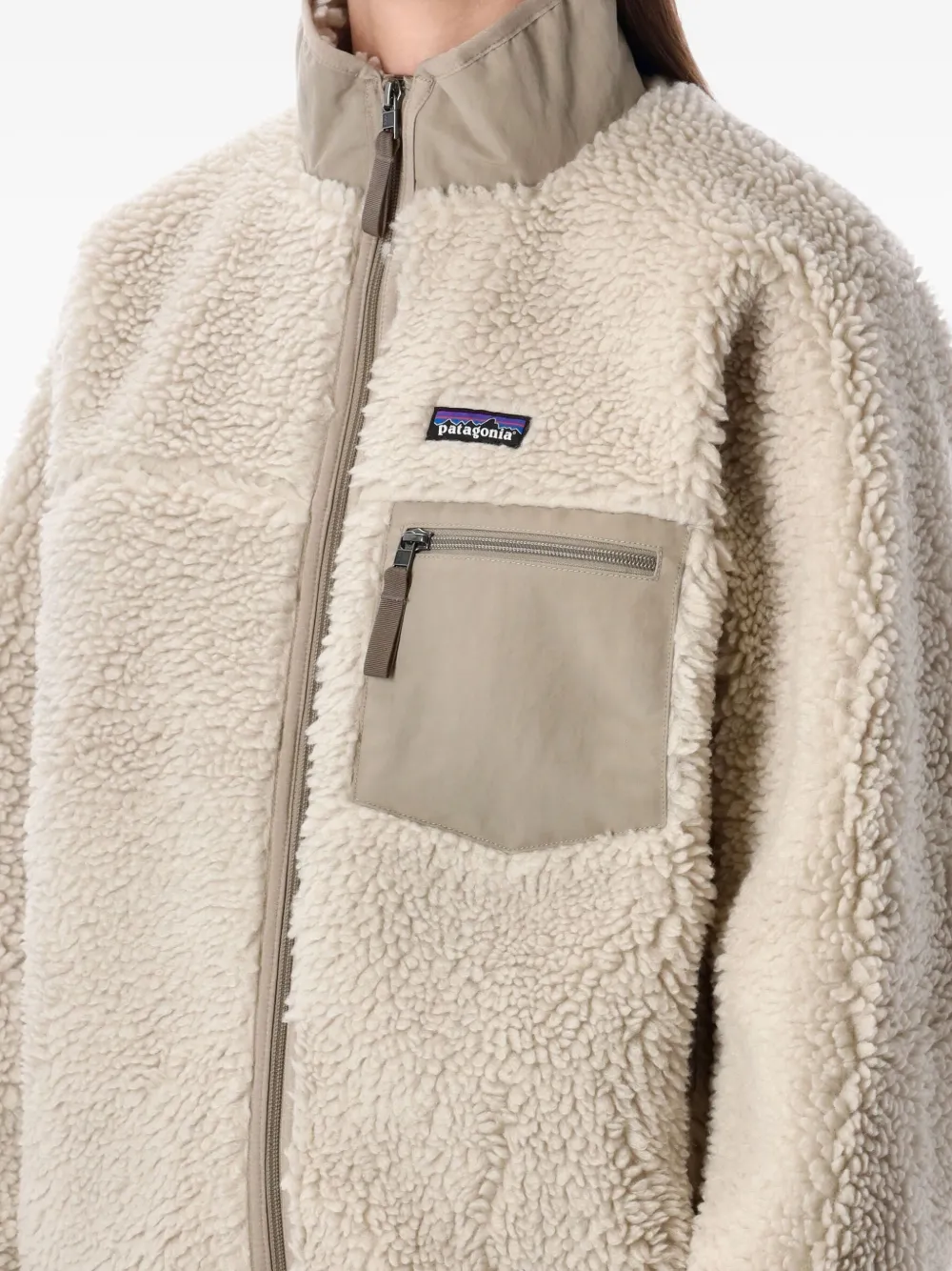 Patagonia Plush Fleece Jacket With High Collar In Neutral