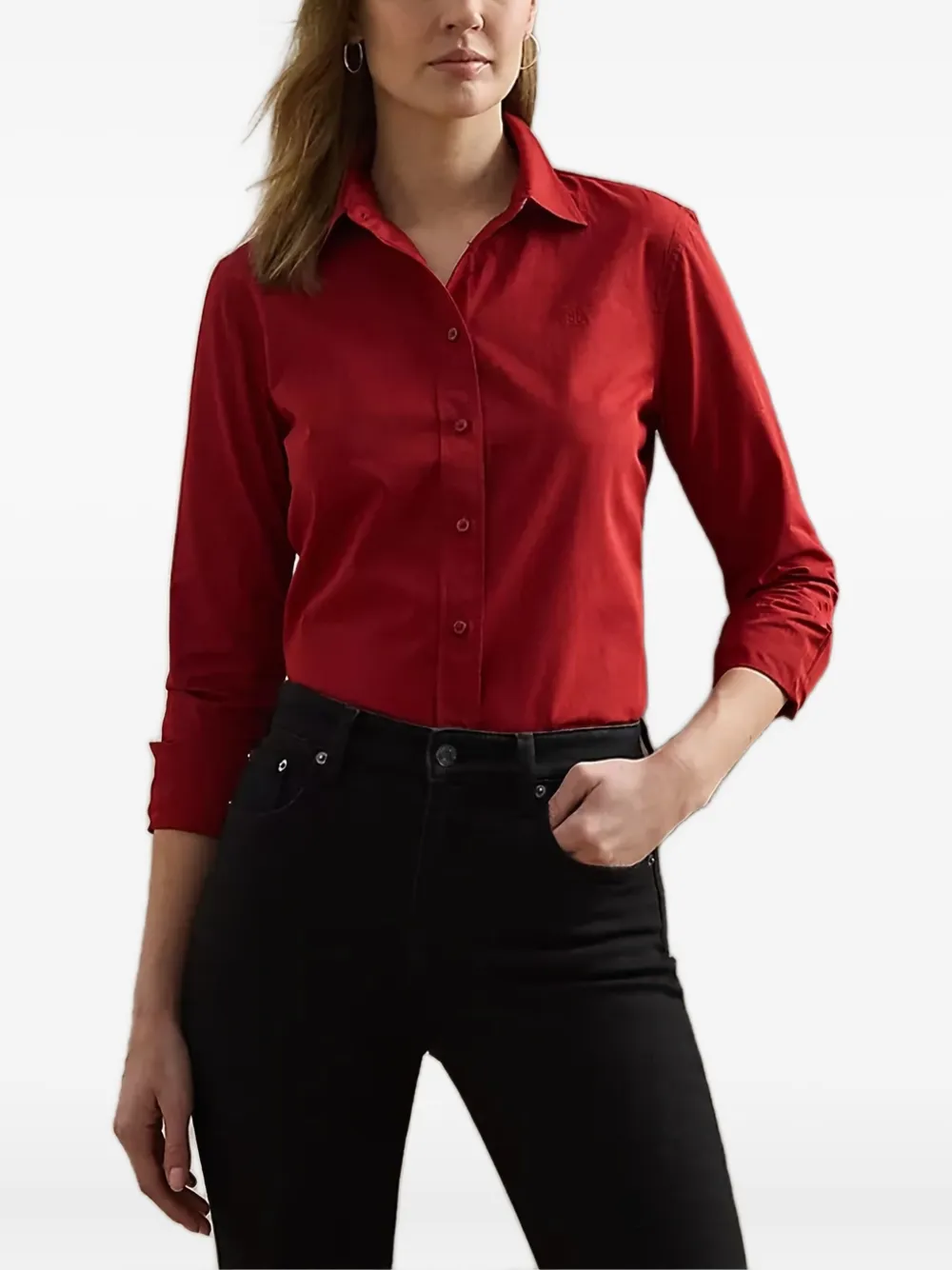Lauren Ralph Lauren embroidered-logo cotton shirt | Red | Image 1