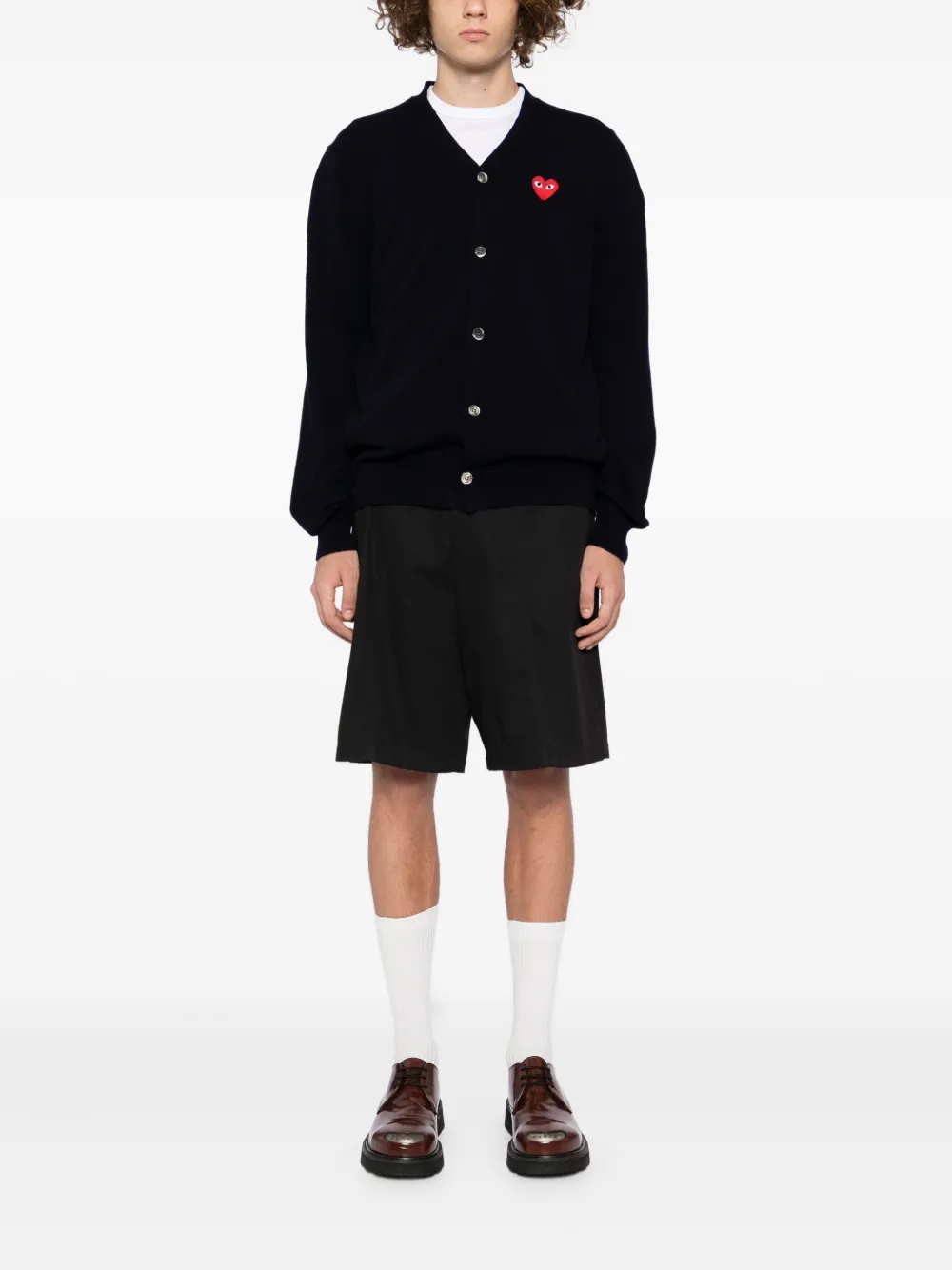 Comme Des Garçons Play Heart-embroidered Cardigan In Blue