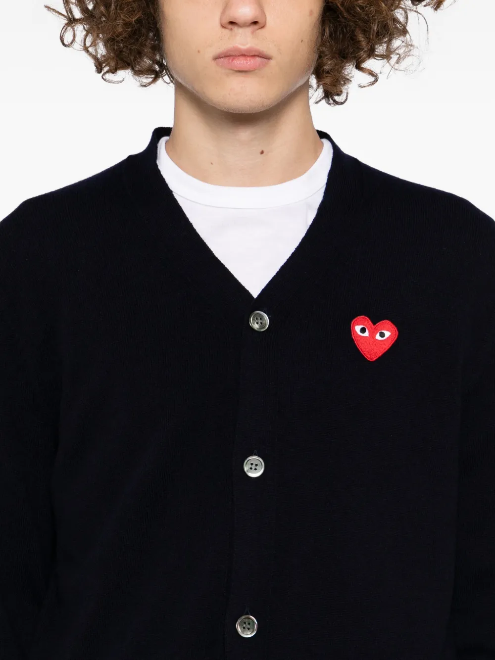 Comme Des Garçons Play Heart-embroidered Cardigan In Blue