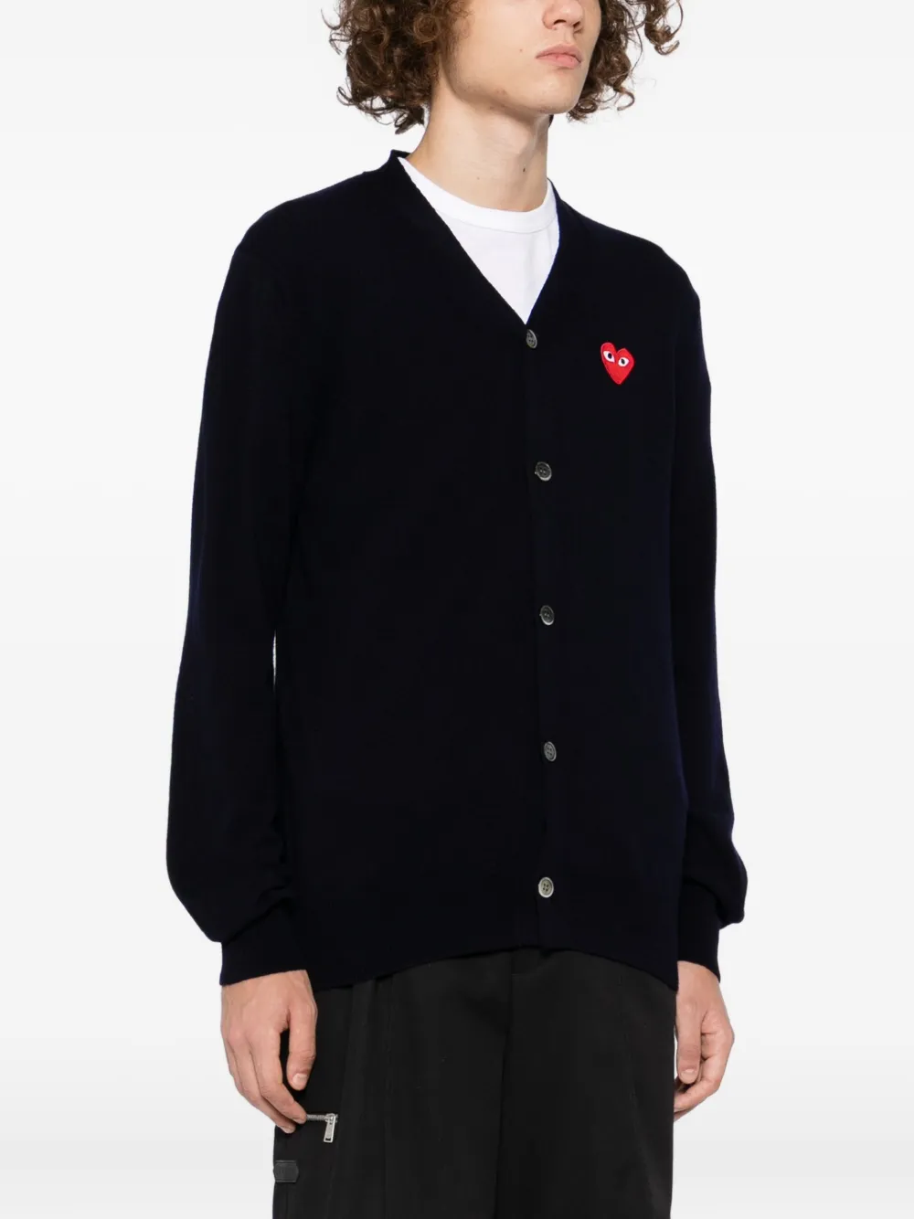 Comme Des Garçons Play Heart-embroidered Cardigan In Blue