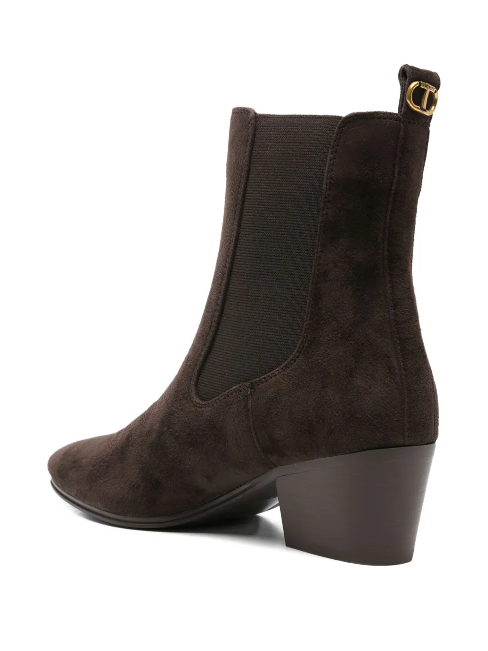 Twinset Suede Ankle Boots With Metallic Accent In Burgundy