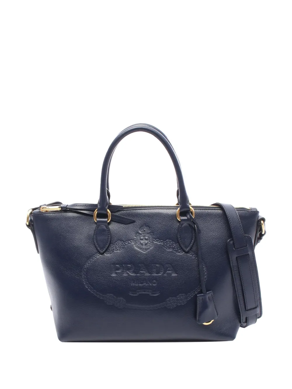 Prada Pre-Owned 2013-2025 Small Glace Calf Embossed Logo Convertible satchel | Blue | Image 1