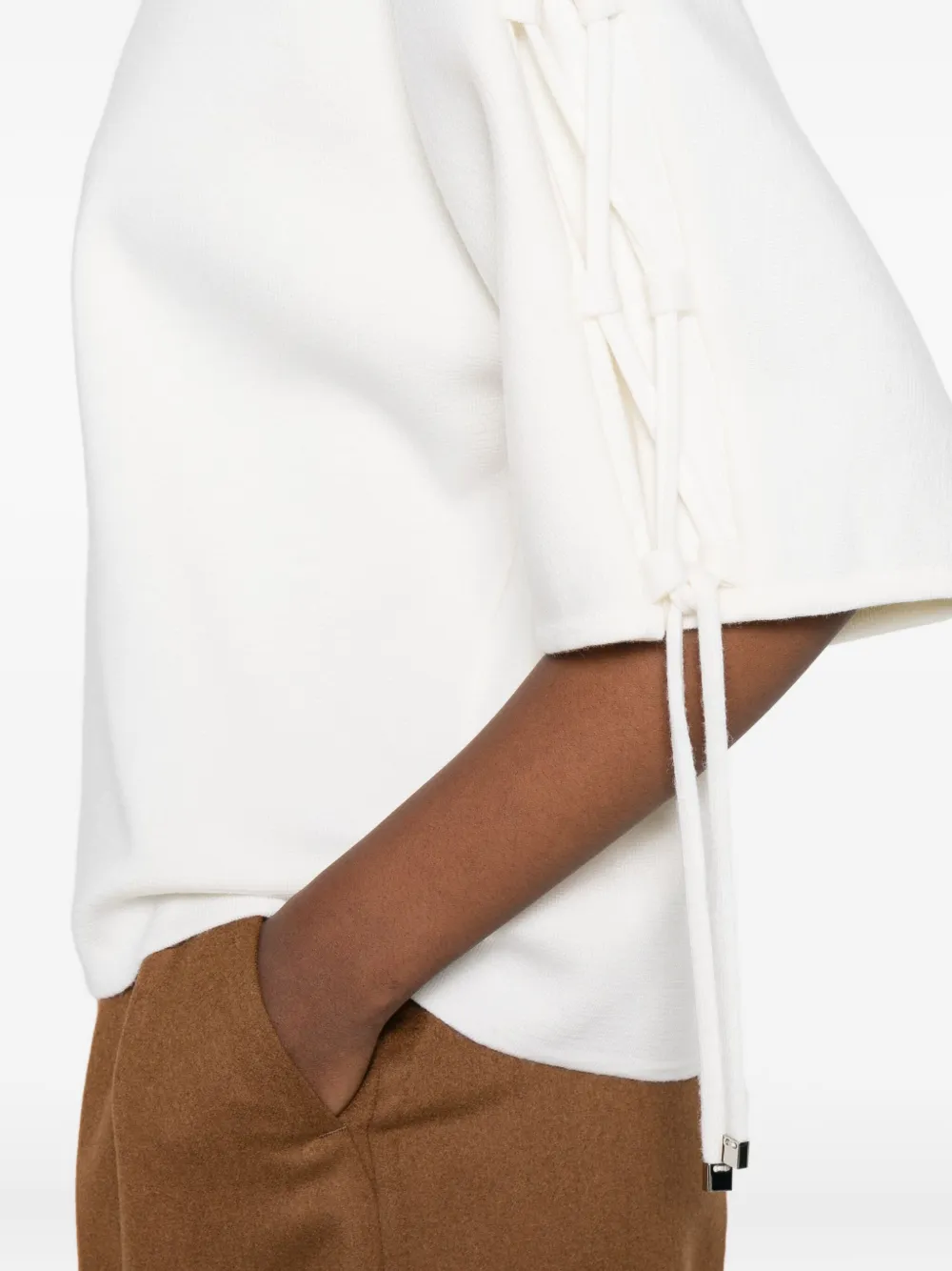 Max Mara Lace-up Drop-shoulder Top In White
