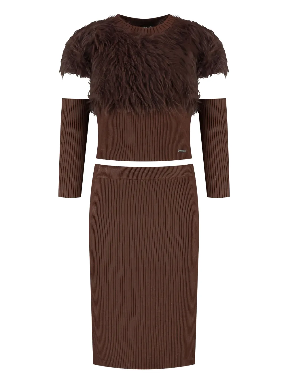 Monnalisa Faux-fur Ribbed-knit Skirt Set In Brown