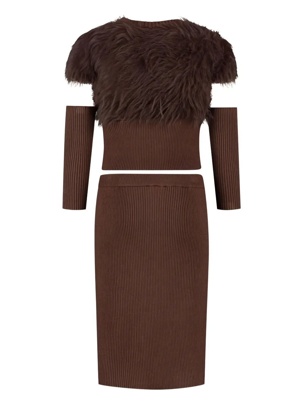 Monnalisa Faux-fur Ribbed-knit Skirt Set In Brown