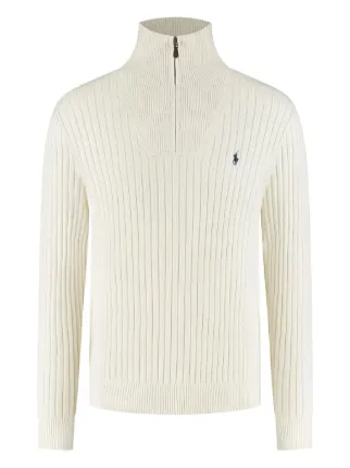 Polo Ralph Lauren Suéter Canelado Gola Alta Com Zíper | Branco