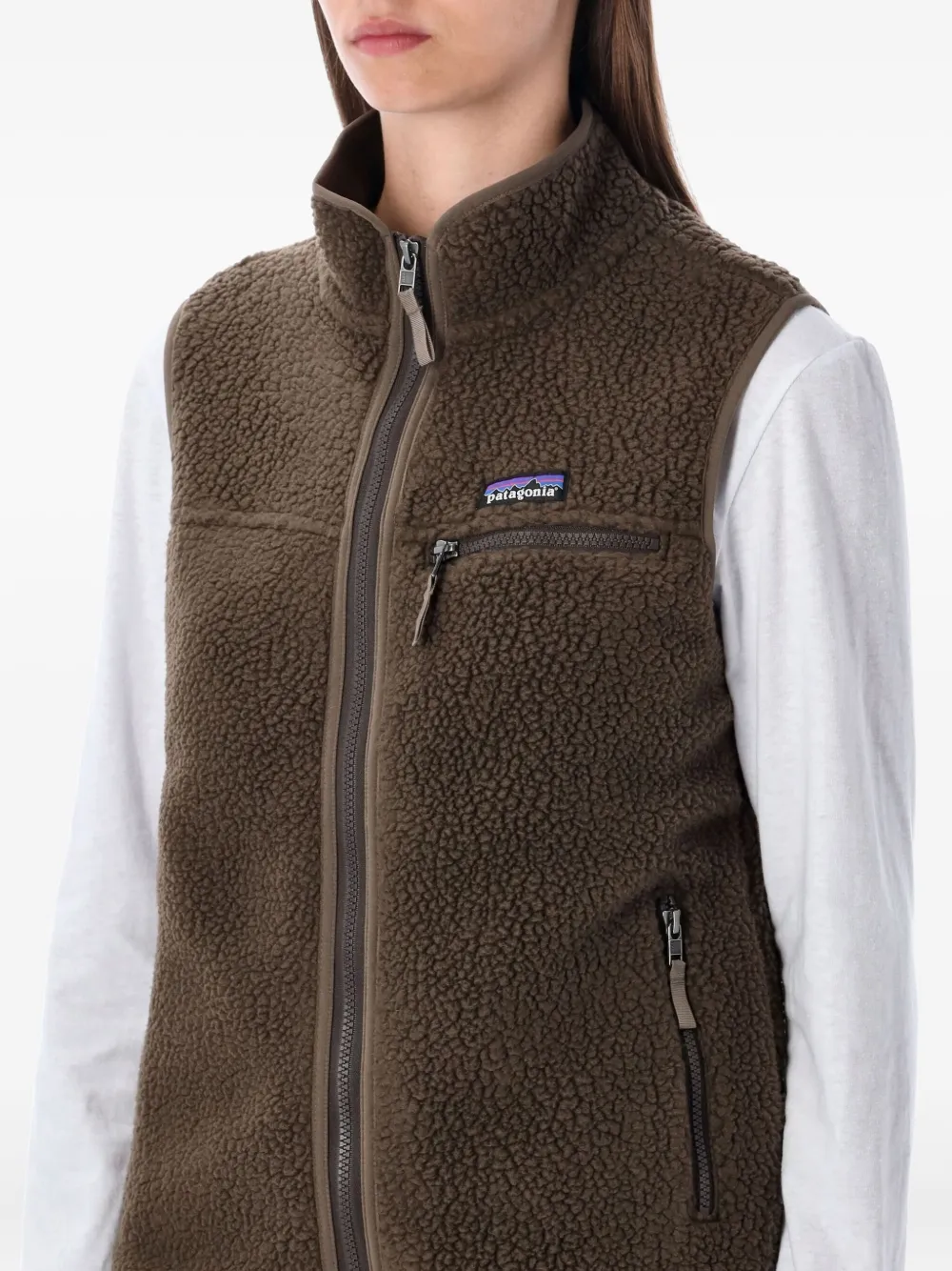 Patagonia High-neck Zip-front Vest In Brown