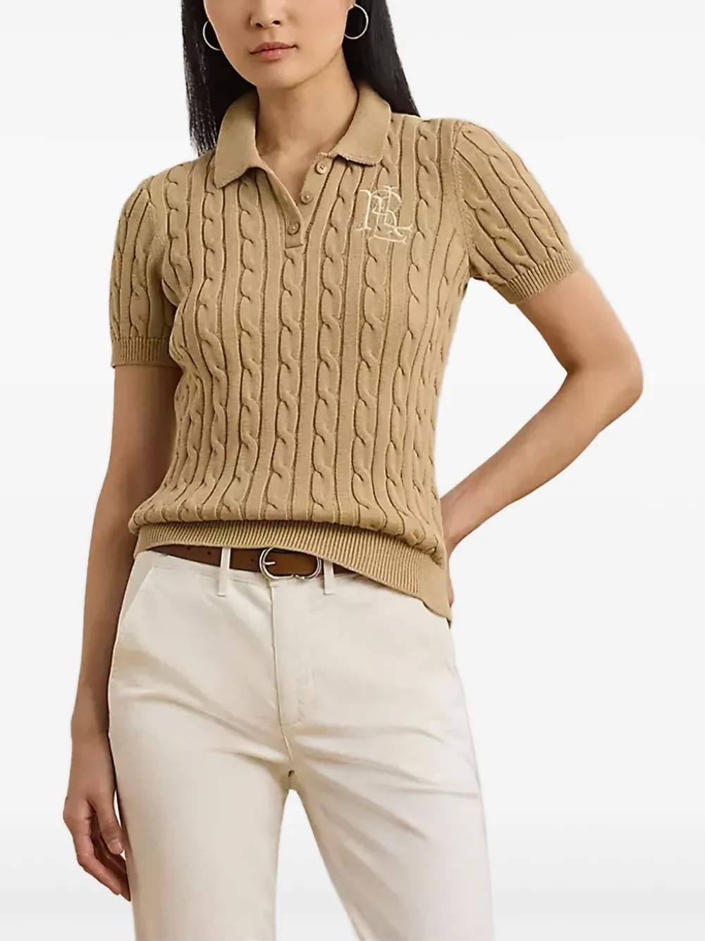 Lauren Ralph Lauren cable-knit polo top | Neutrals | Image 1