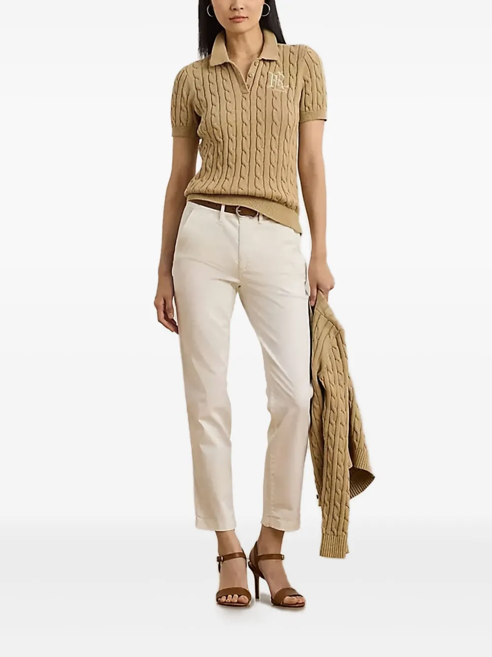 Lauren Ralph Lauren cable-knit polo top - Beige