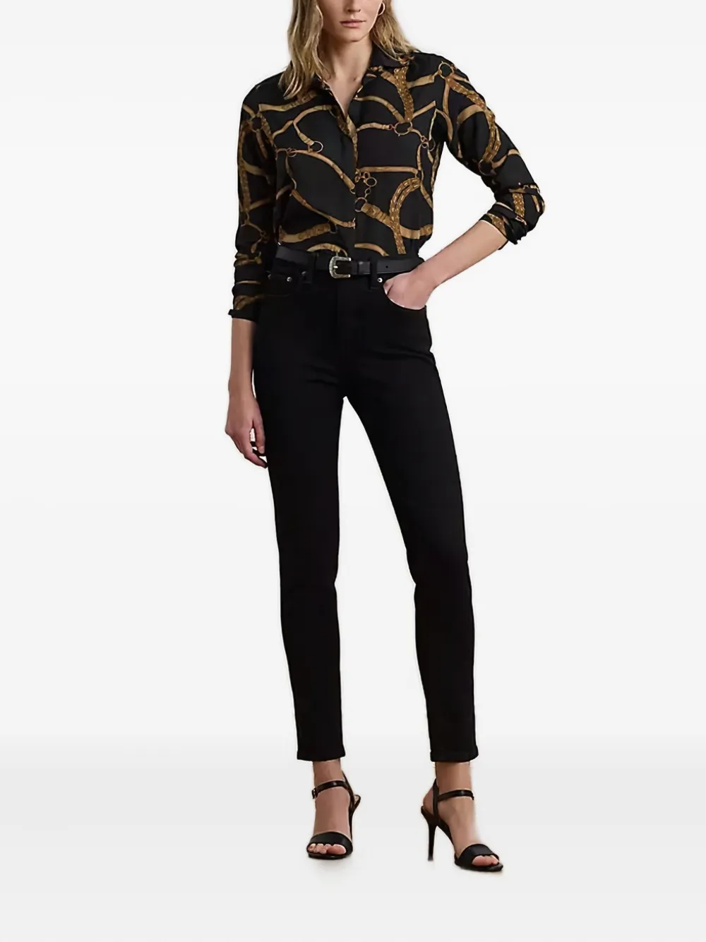 Lauren Ralph Lauren belting-print shirt - Zwart