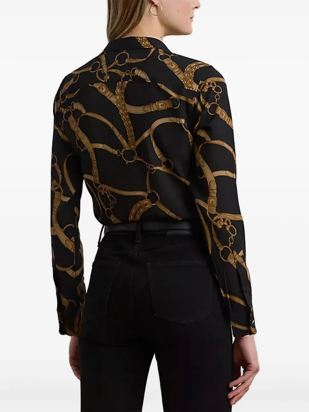 Ralph Lauren Plus Size Classic-fit Belting-print Crepe Shirt In Black