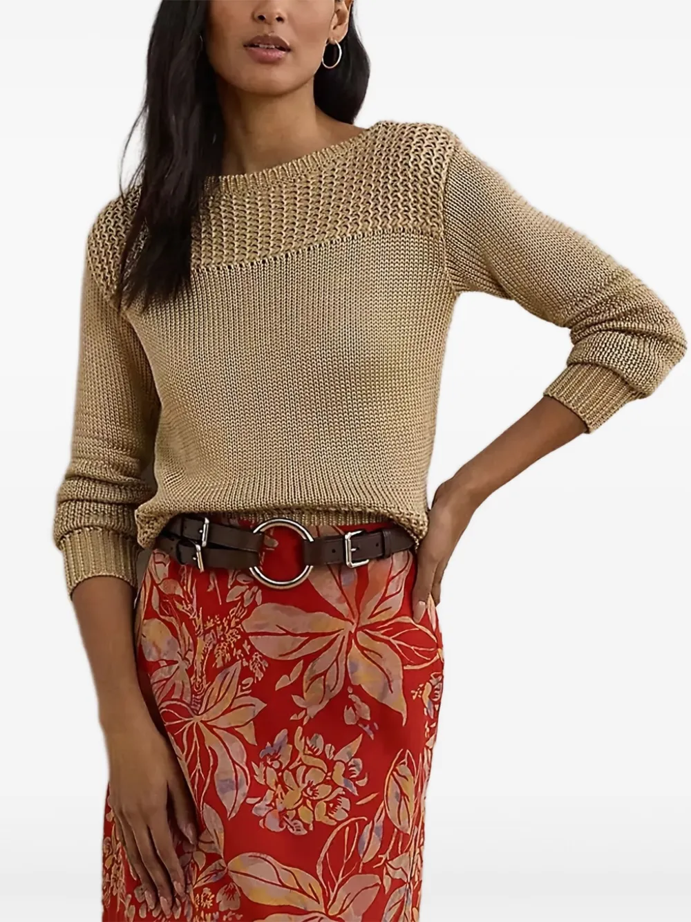 Ralph Lauren Cotton-blend Boatneck Sweater In Brown