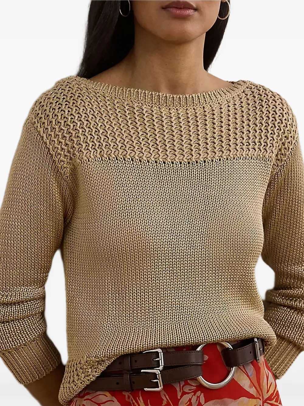 Ralph Lauren Cotton-blend Boatneck Sweater In Brown