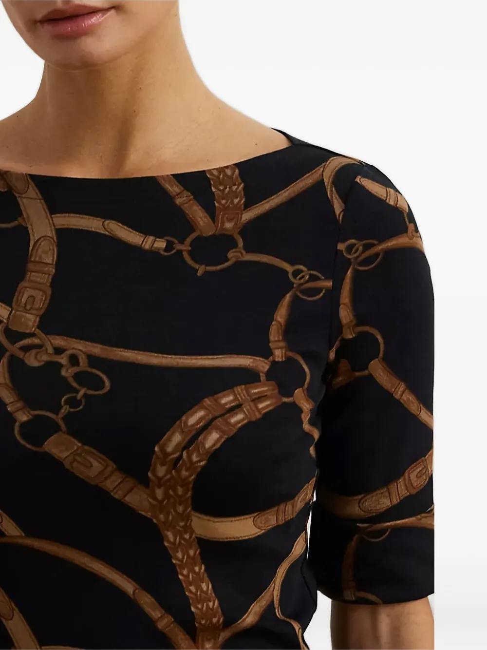 Ralph Lauren Belting-print Boat-neck T-shirt In Black