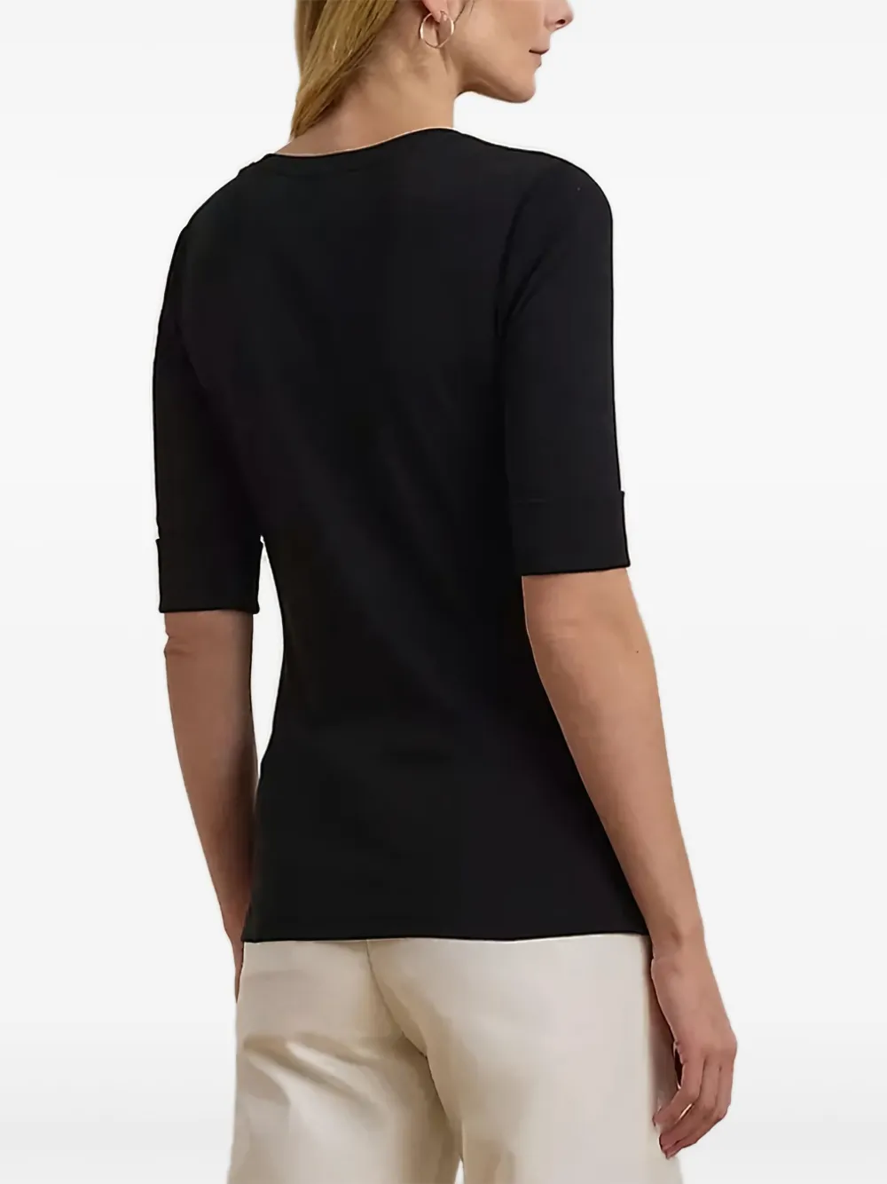 Lauren Ralph Lauren T-shirt met V-hals en cropped mouwen Zwart