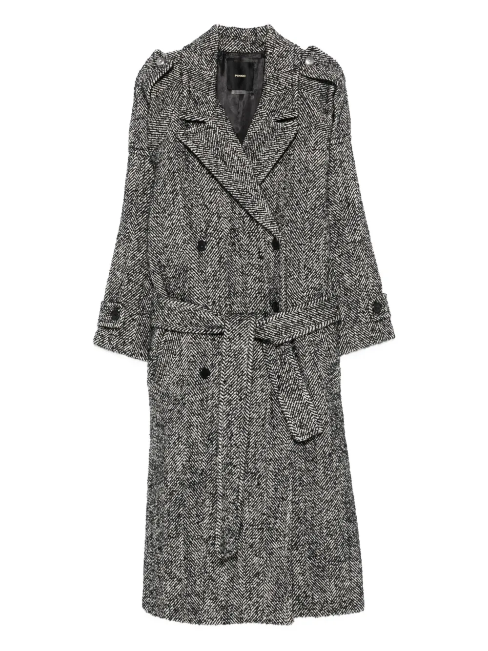 PINKO herringbone-pattern belted coat | Black | Image 1