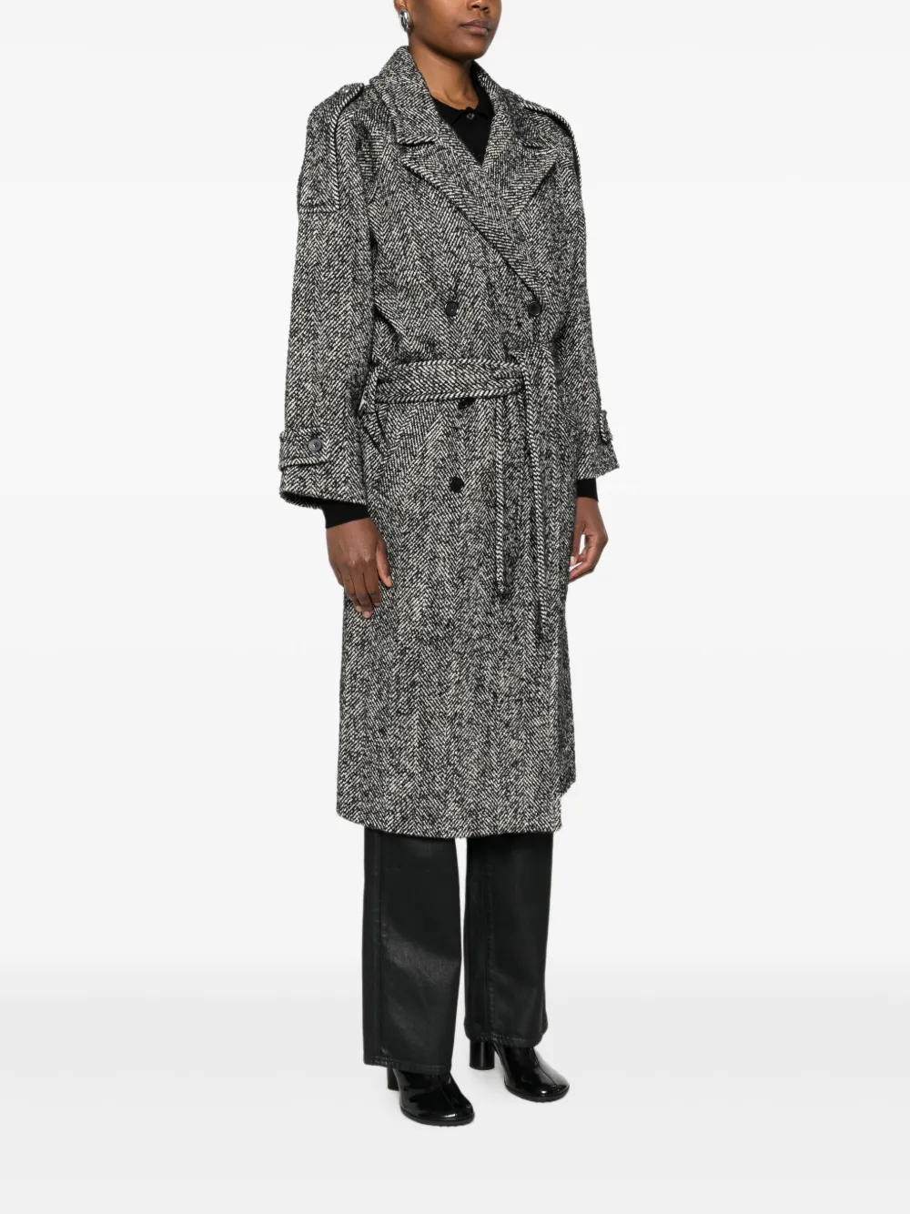 PINKO Jas met visgraatpatroon en ceintuur Zwart