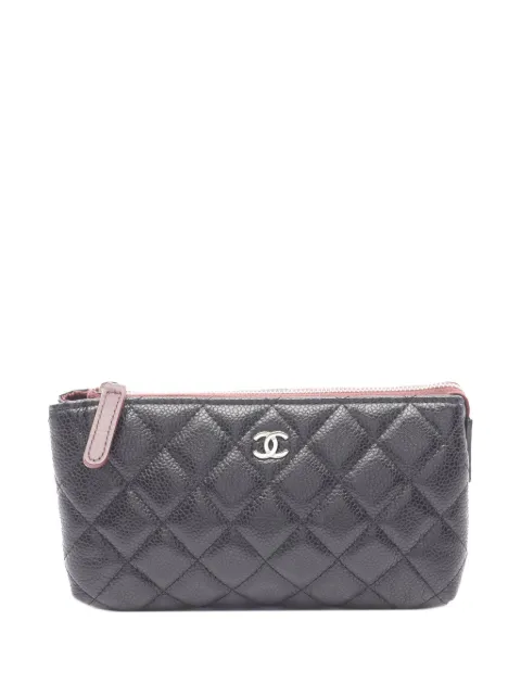 CHANEL Pre-Owned 2014-2015 Small CC Quilted Caviar Cosmetic Case pouch