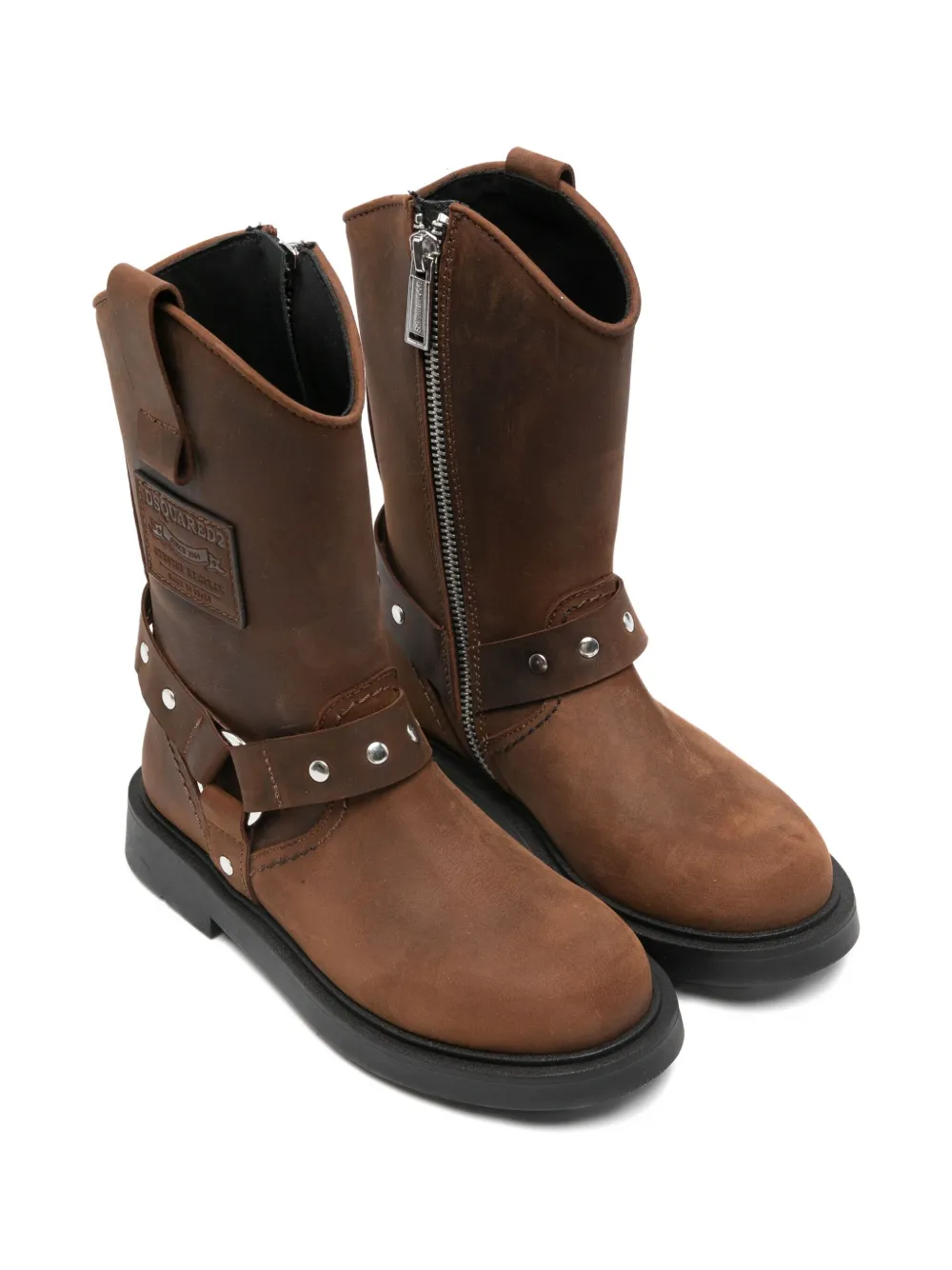 Dsquared2 Studded Harness Ankle Boots In Brown