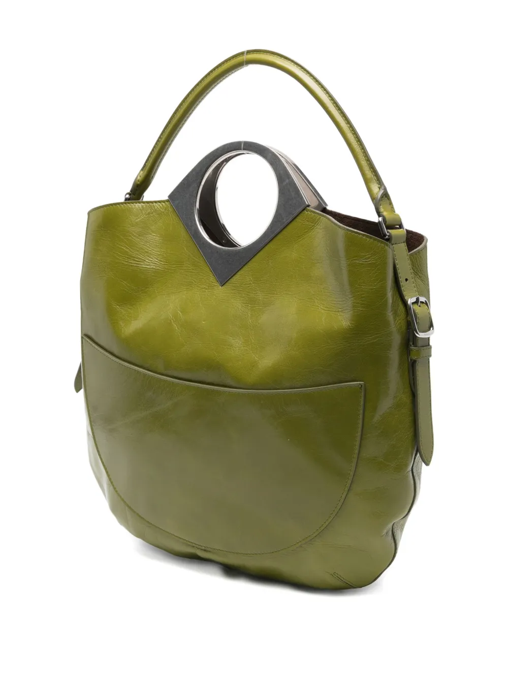 Bally Anni Moon Circular-handle Leather Tote Bag In Green