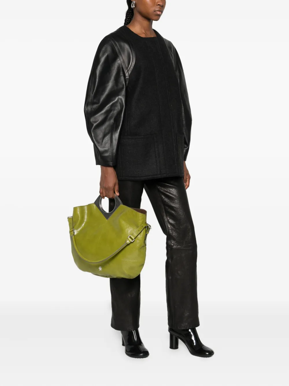 Bally Anni Moon Circular-handle Leather Tote Bag In Green