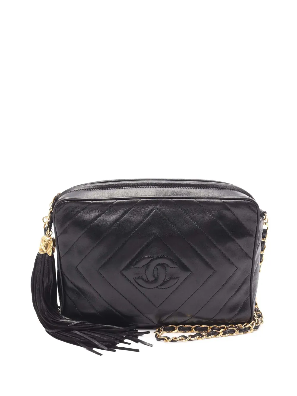 CHANEL Pre-Owned 1991-1994 CC Chevron Lambskin Tassel Camera Bag crossbody bag | Black | Image 1