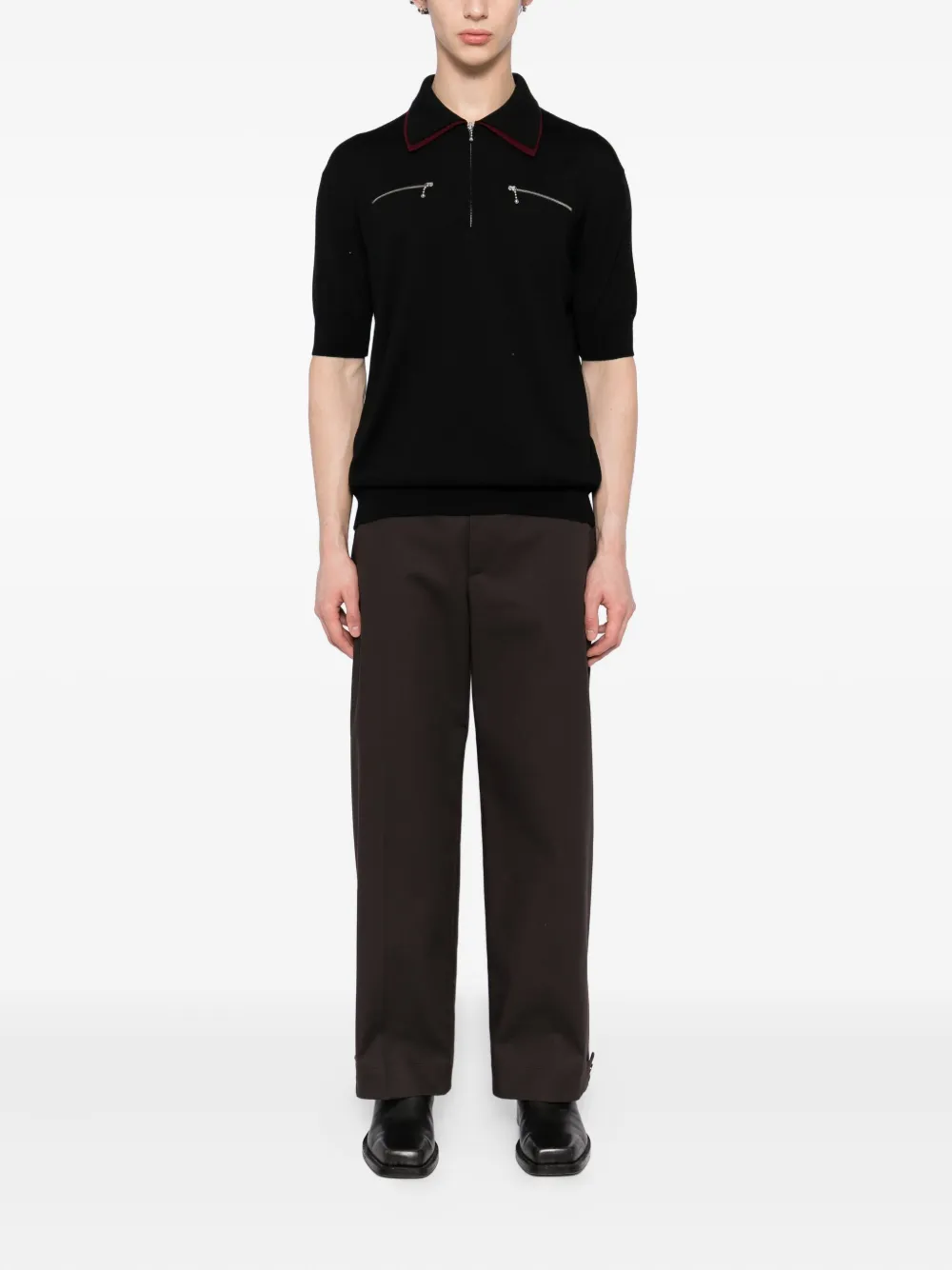 Jil Sander zip collar polo shirt - Zwart